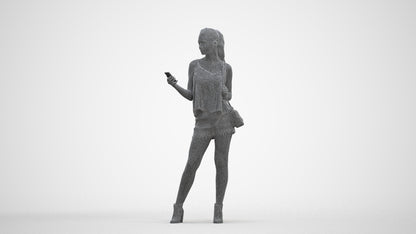 photogrammetry 3D girl casual standing, realistic human model archviz FBX, three-quarter front view render