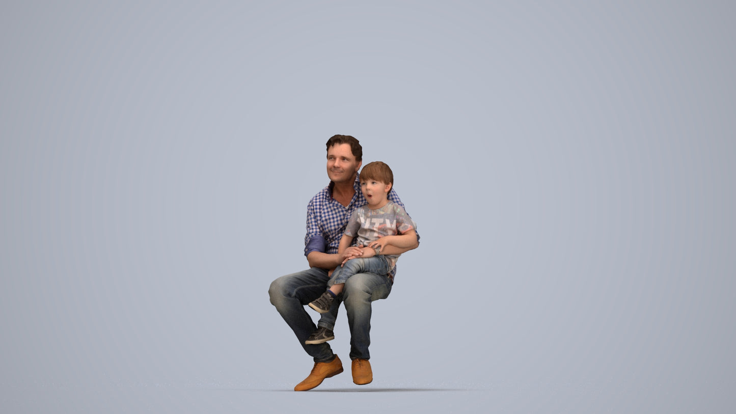 3D people model boy casual kids, scanned human for 3ds Max rendering, top-down view render