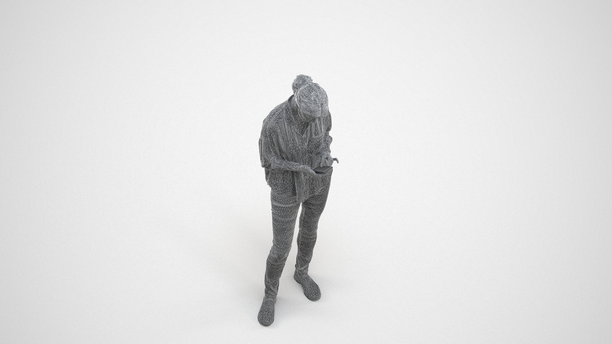 realistic 3D people woman casual standing, render-ready for V-Ray and Corona, FBX OBJ, wireframe three-quarter view