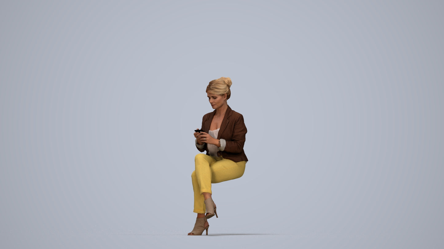 3D people model woman business sitting, scanned human for 3ds Max rendering, top-down view render