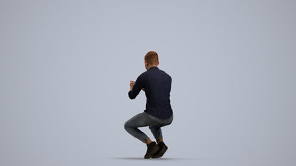 realistic 3D man casual sitting, scanned archviz people for Blender and 3ds Max, front view render
