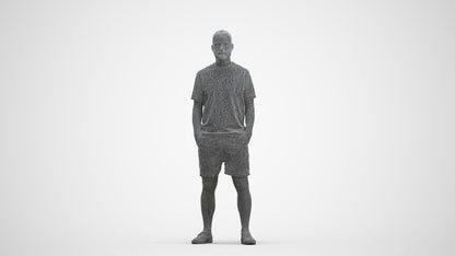 3D human model man casual standing, photogrammetry scanned person for archviz, three-quarter front view render