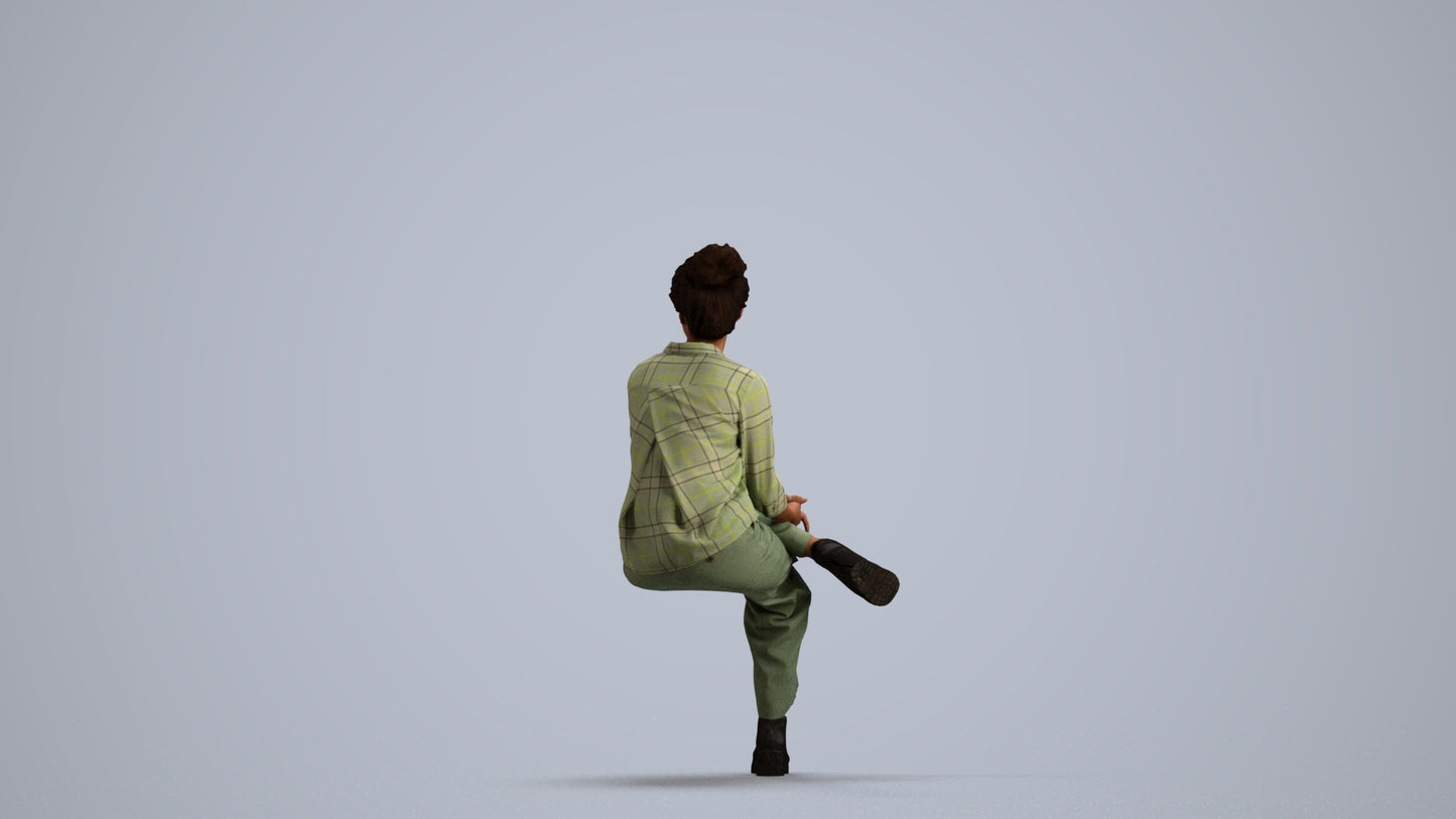 realistic 3D human woman casual sitting, archviz people FBX OBJ for Blender, front view render
