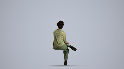 realistic 3D human woman casual sitting, archviz people FBX OBJ for Blender, front view render