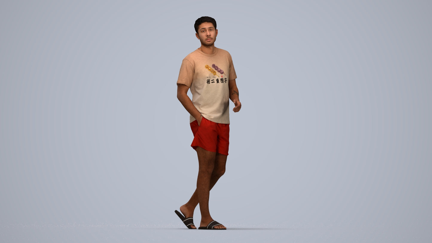 3D scanned man walking casual, photorealistic archviz people for Enscape and SketchUp, top-down view render