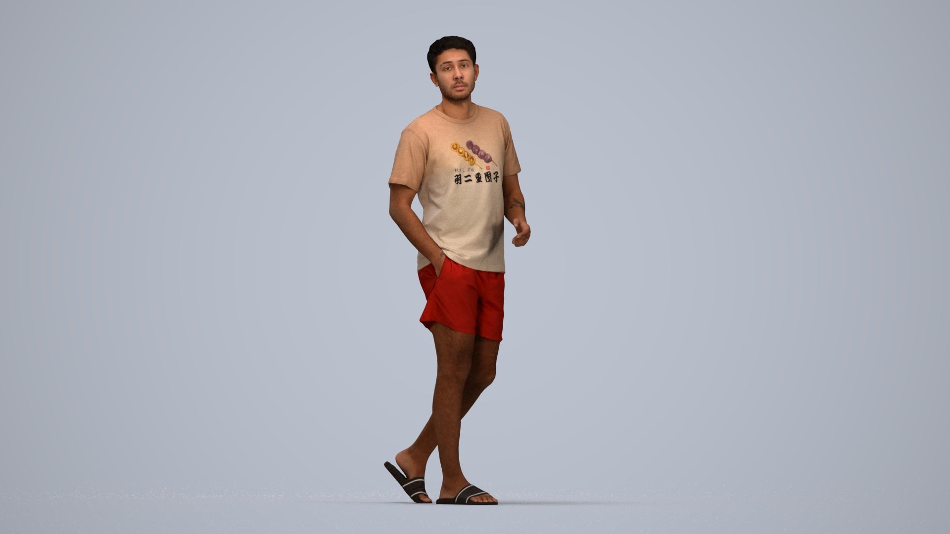 3D scanned man walking casual, photorealistic archviz people for Enscape and SketchUp, top-down view render