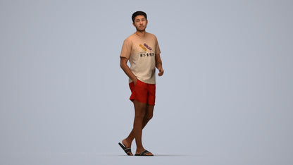 3D scanned man walking casual, photorealistic archviz people for Enscape and SketchUp, top-down view render