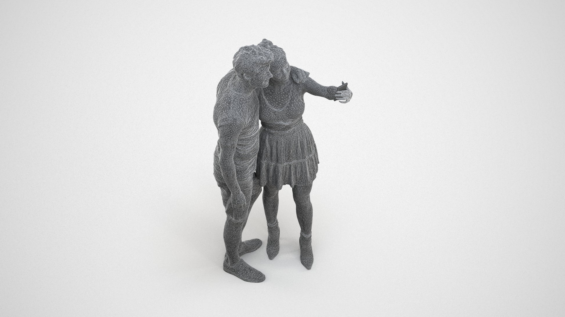 3D scanned woman couple casual, photorealistic archviz people for Enscape and SketchUp, wireframe three-quarter view