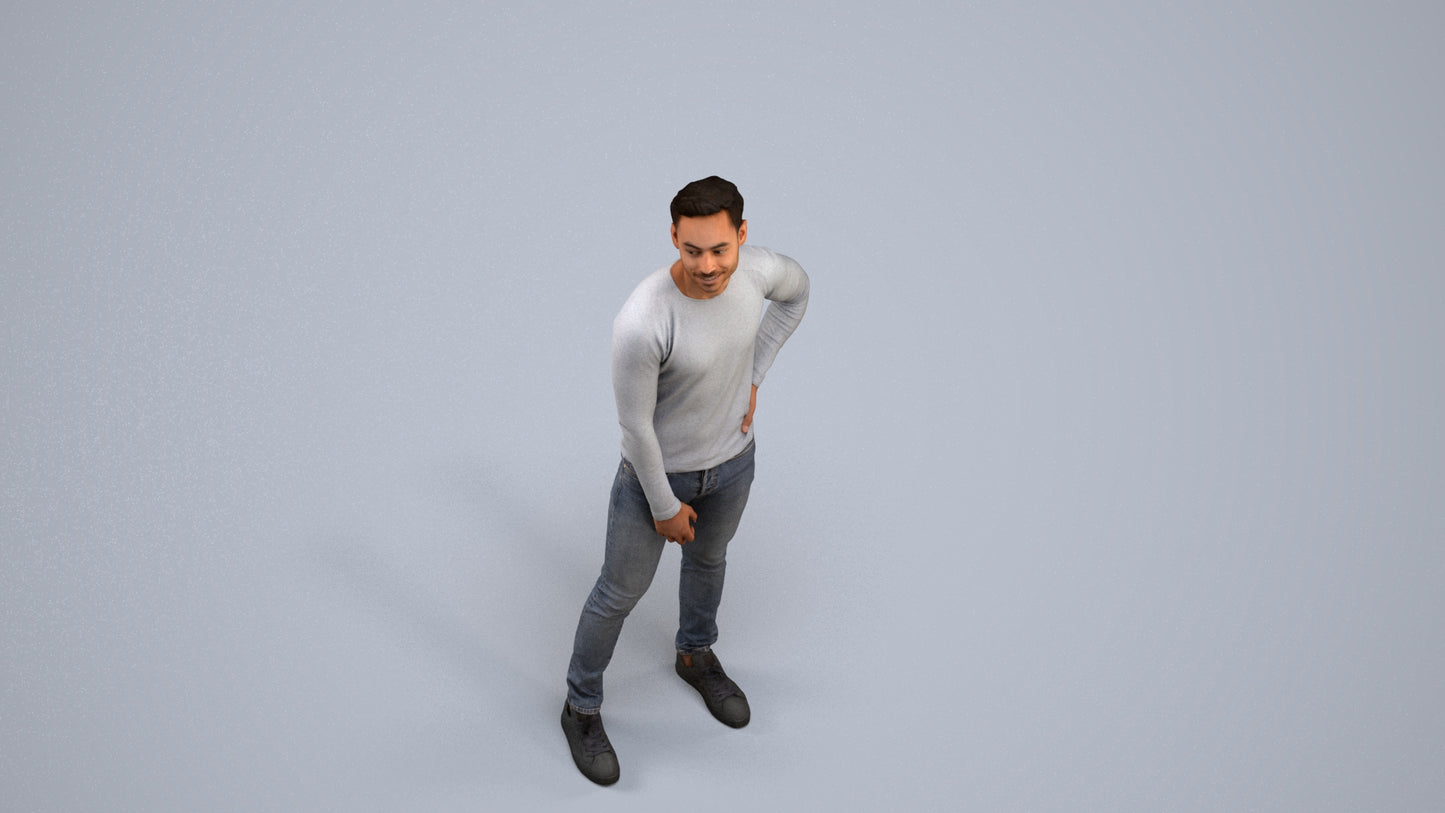 realistic 3D man casual standing, scanned archviz people for Blender and 3ds Max, back view render
