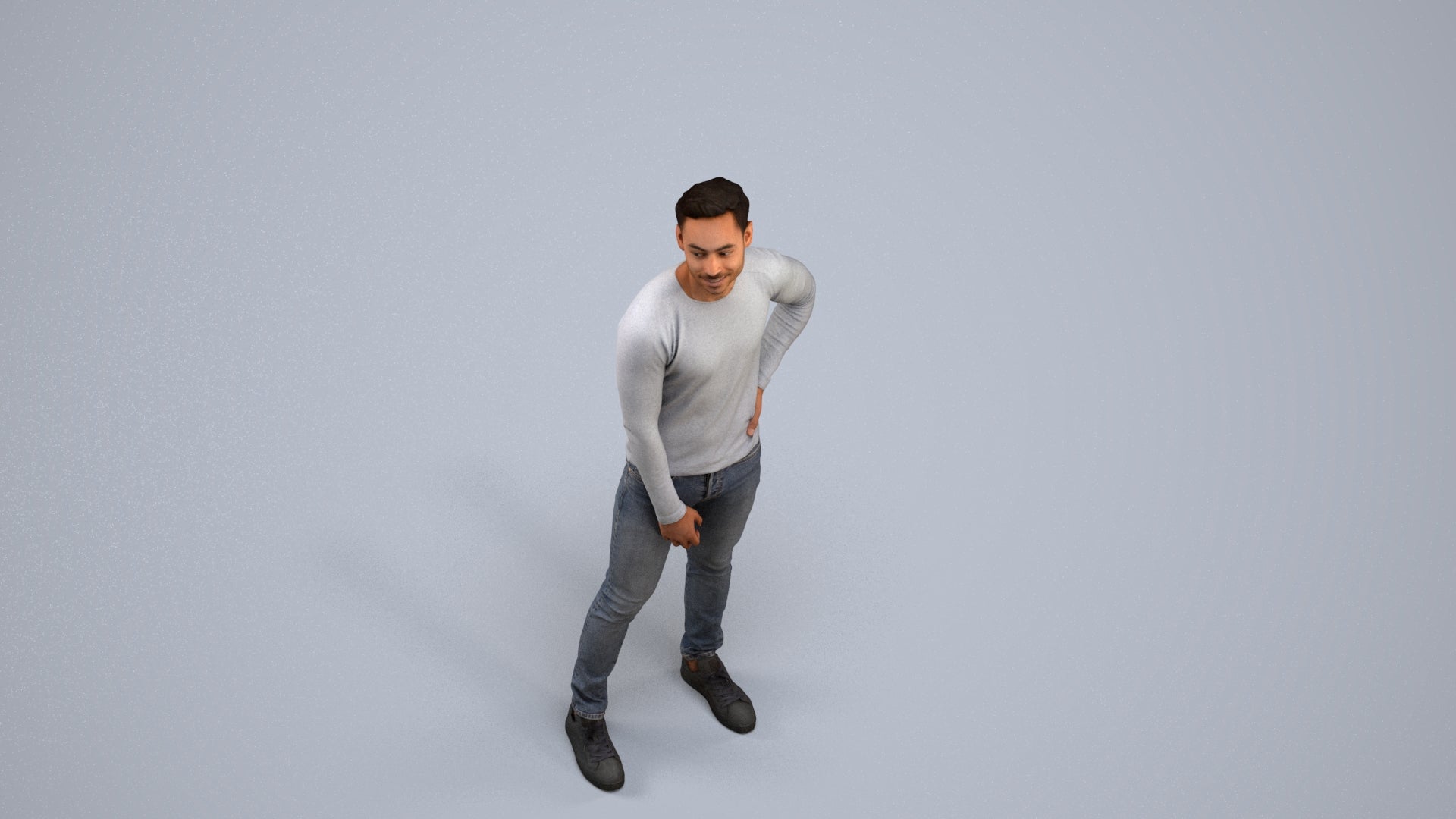 realistic 3D man casual standing, scanned archviz people for Blender and 3ds Max, back view render