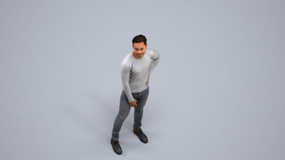 realistic 3D man casual standing, scanned archviz people for Blender and 3ds Max, back view render