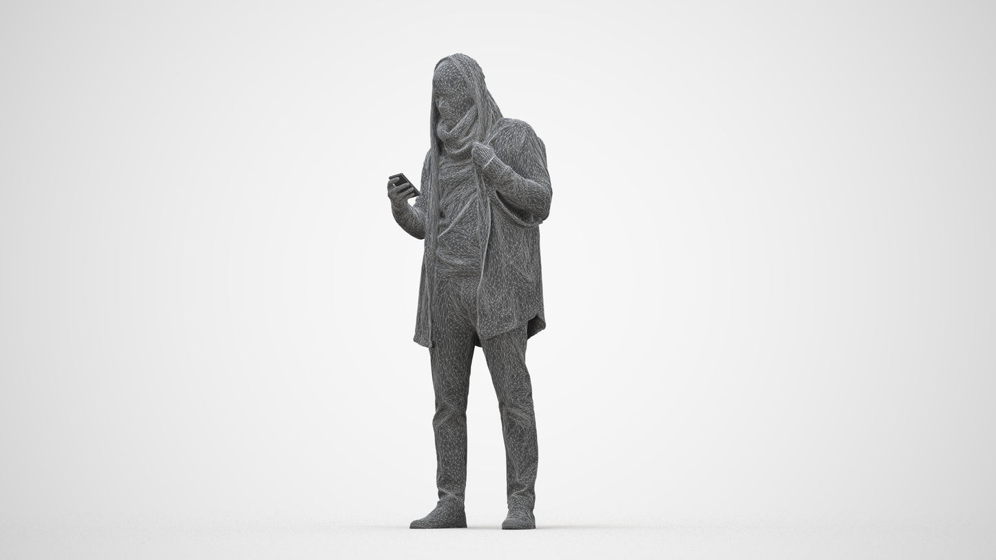 realistic 3D man casual standing, scanned archviz people for Blender and 3ds Max, wireframe back view