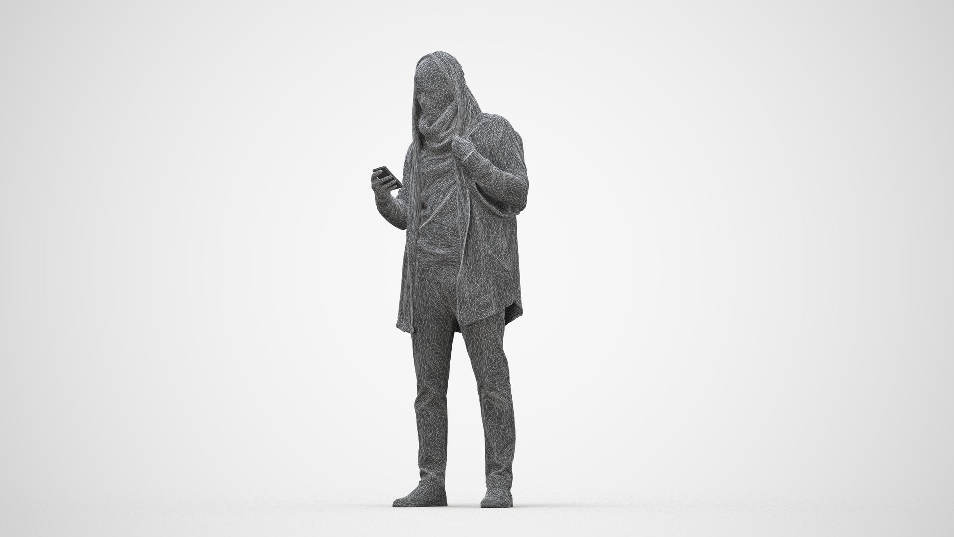 realistic 3D man casual standing, scanned archviz people for Blender and 3ds Max, wireframe back view
