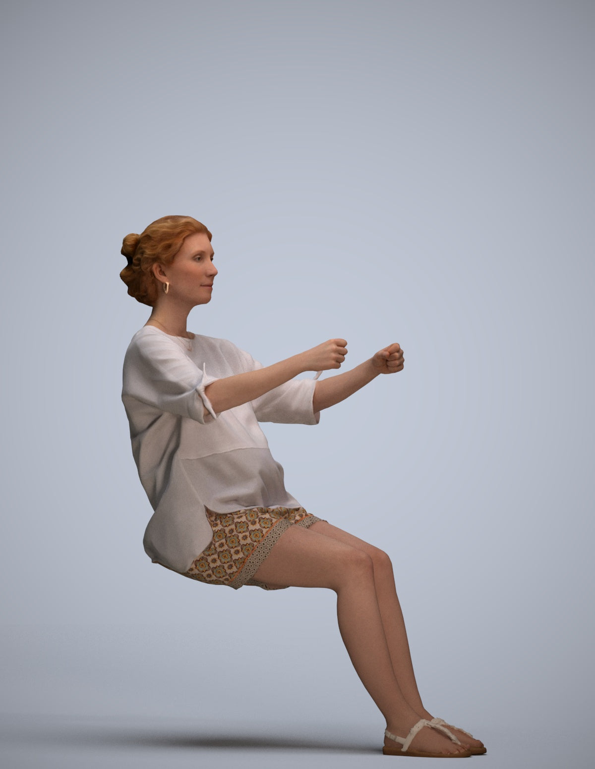 3D scanned woman driving casual, photorealistic archviz people for Enscape and SketchUp