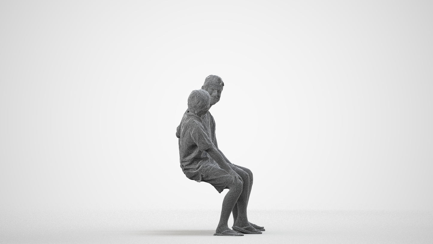 photogrammetry 3D boy kids, realistic human model archviz FBX, wireframe side view