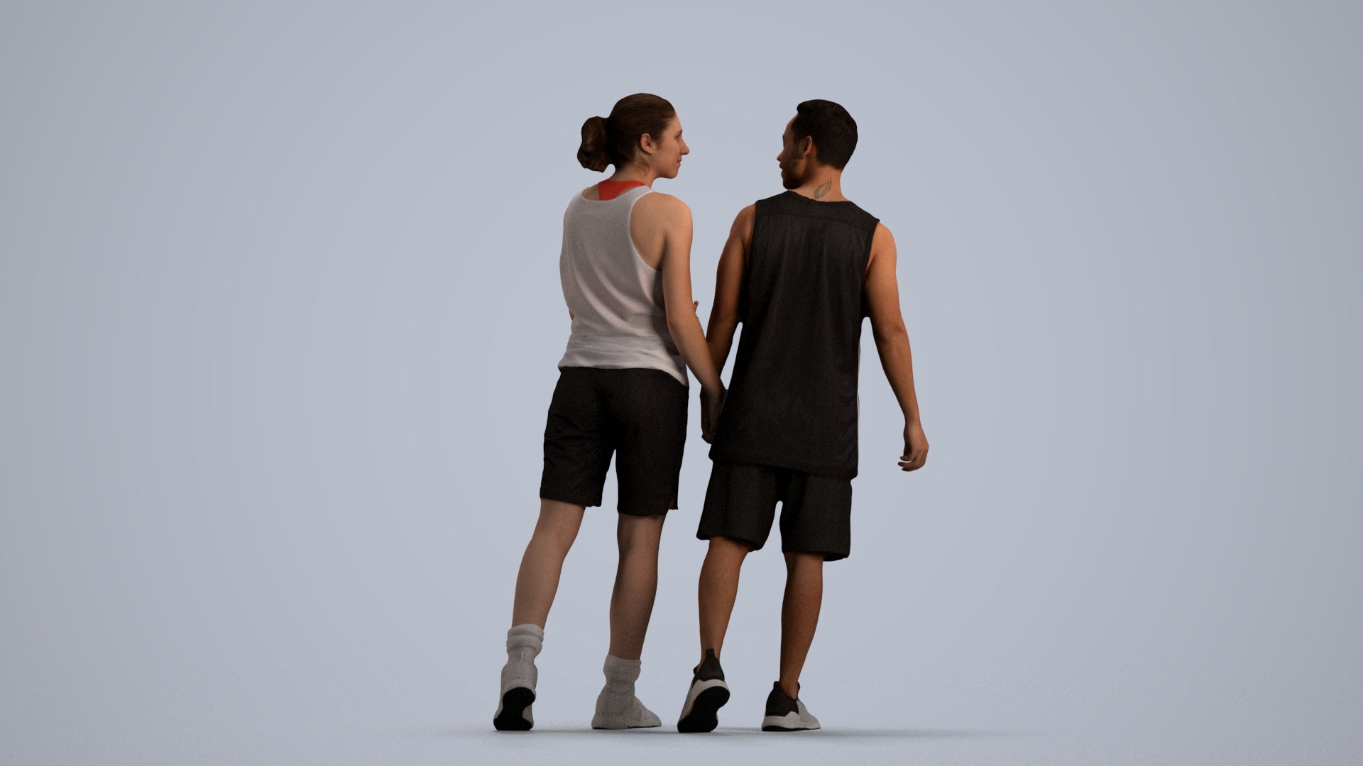 3D human model woman sport, photogrammetry scanned person for archviz, front view render