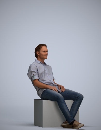 realistic 3D human man casual sitting, archviz people FBX OBJ for Blender