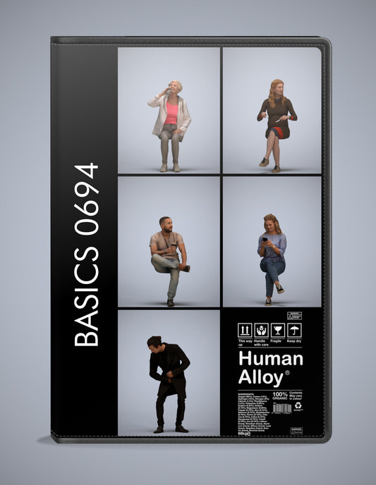 photogrammetry 3D people sitting collection, 5 realistic human models archviz FBX