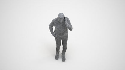 3D human model man casual standing, photogrammetry scanned person for archviz, wireframe three-quarter view