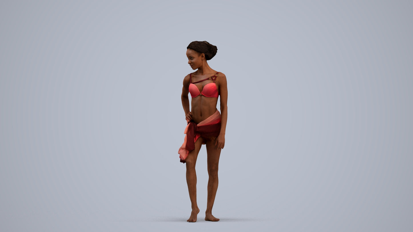 3D human model woman pool, photogrammetry scanned person for archviz, standing pose render