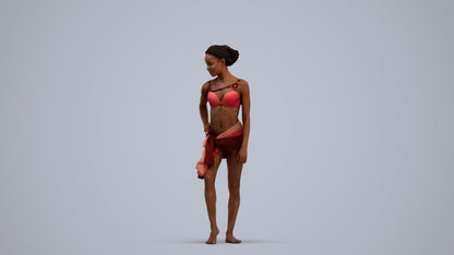 3D human model woman pool, photogrammetry scanned person for archviz, standing pose render