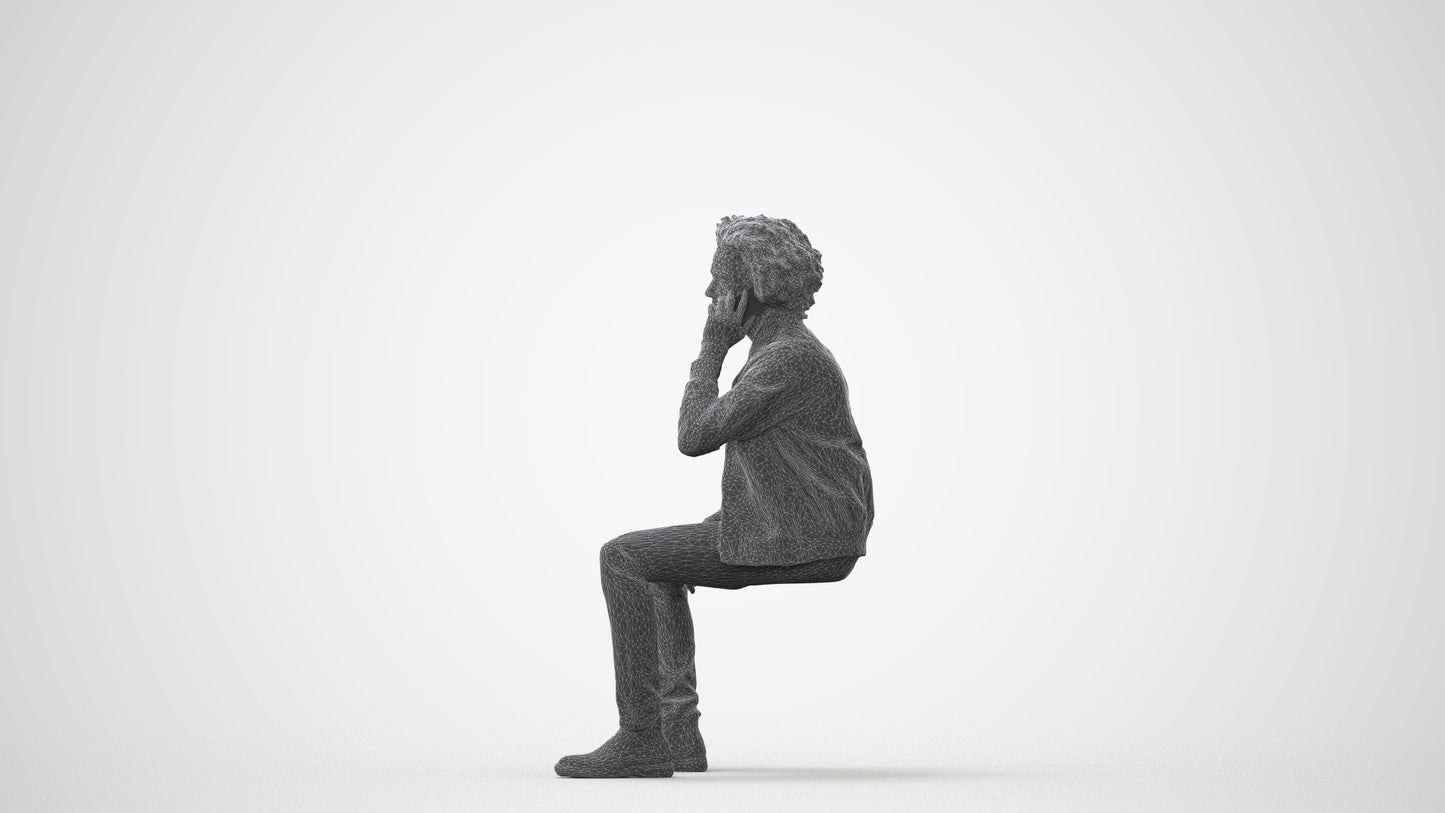 3D people model man casual sitting, scanned human for 3ds Max rendering, square thumbnail