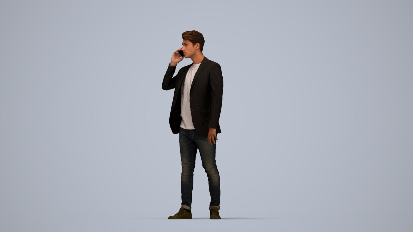 realistic 3D human man casual standing, archviz people FBX OBJ for Blender, top-down view render