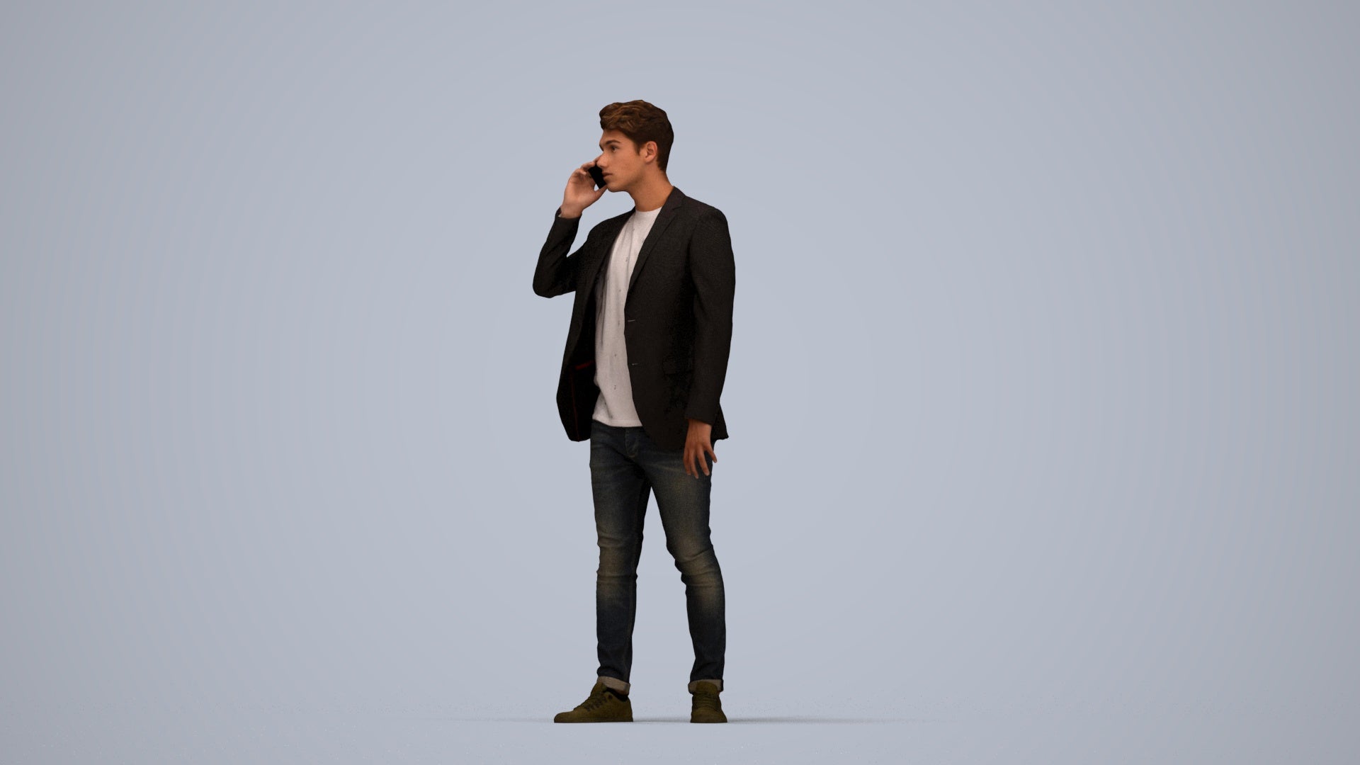 realistic 3D human man casual standing, archviz people FBX OBJ for Blender, top-down view render