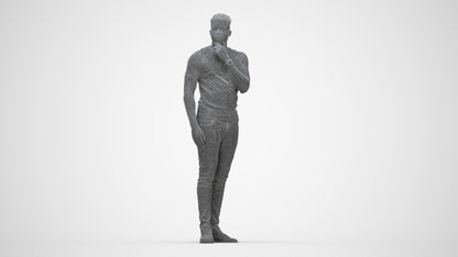 3D human model man casual standing, photogrammetry scanned person for archviz, wireframe back view