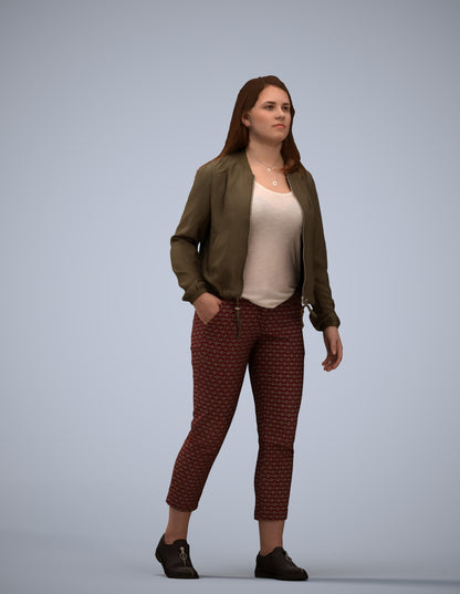 3D scanned woman walking casual, photorealistic archviz people for Enscape and SketchUp