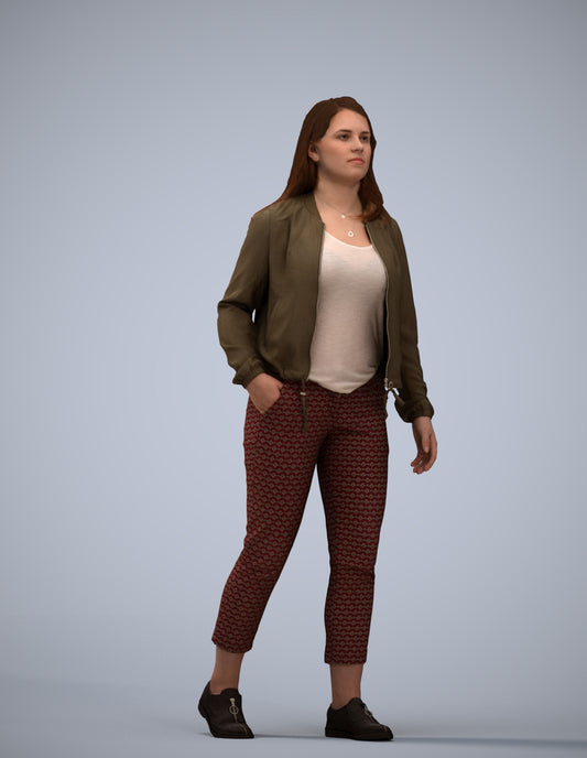 3D scanned woman walking casual, photorealistic archviz people for Enscape and SketchUp