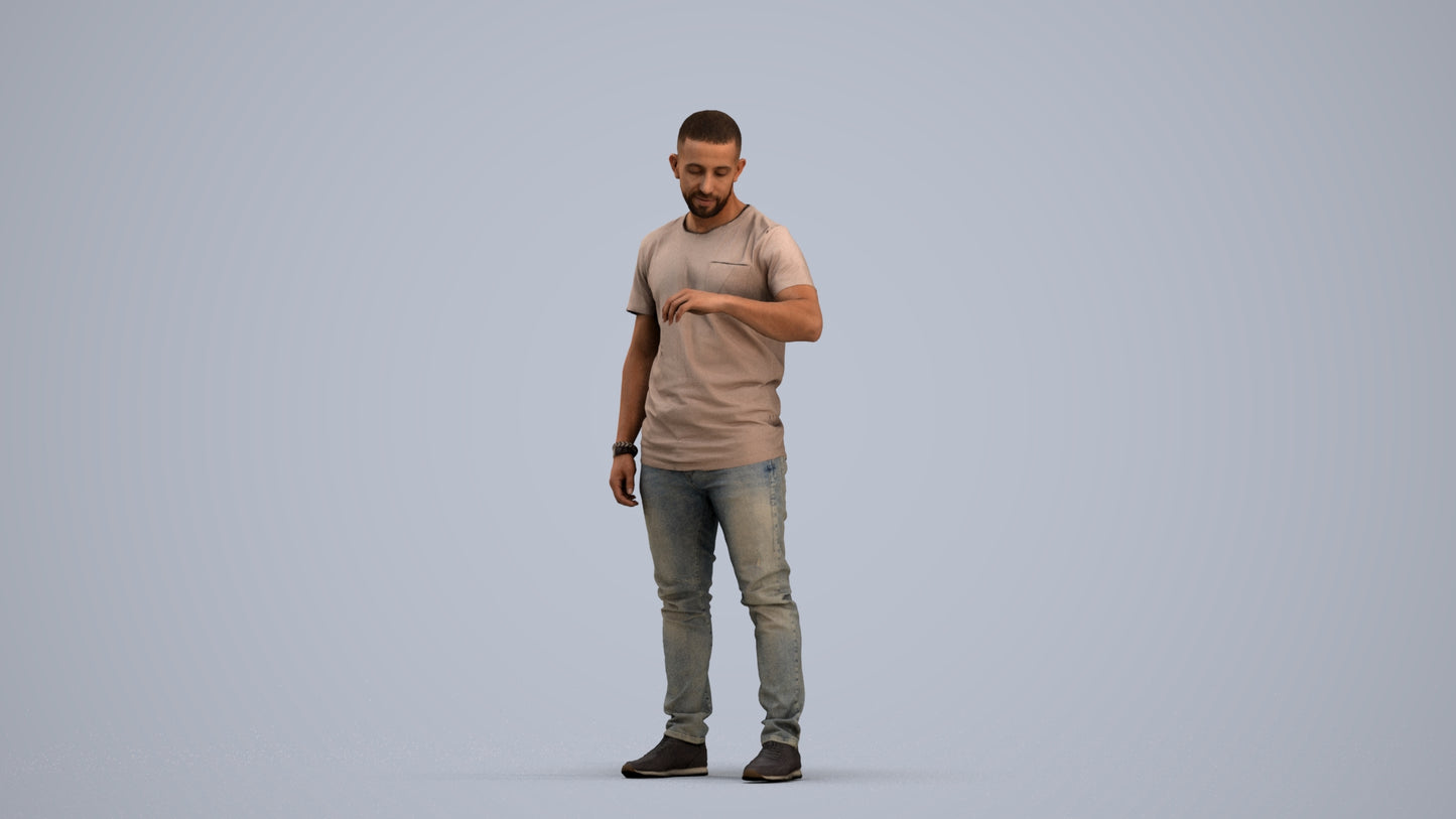3D people model man casual standing, scanned human for 3ds Max rendering, standing pose render