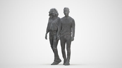 realistic 3D woman casual couple, scanned archviz people for Blender and 3ds Max, three-quarter front view render