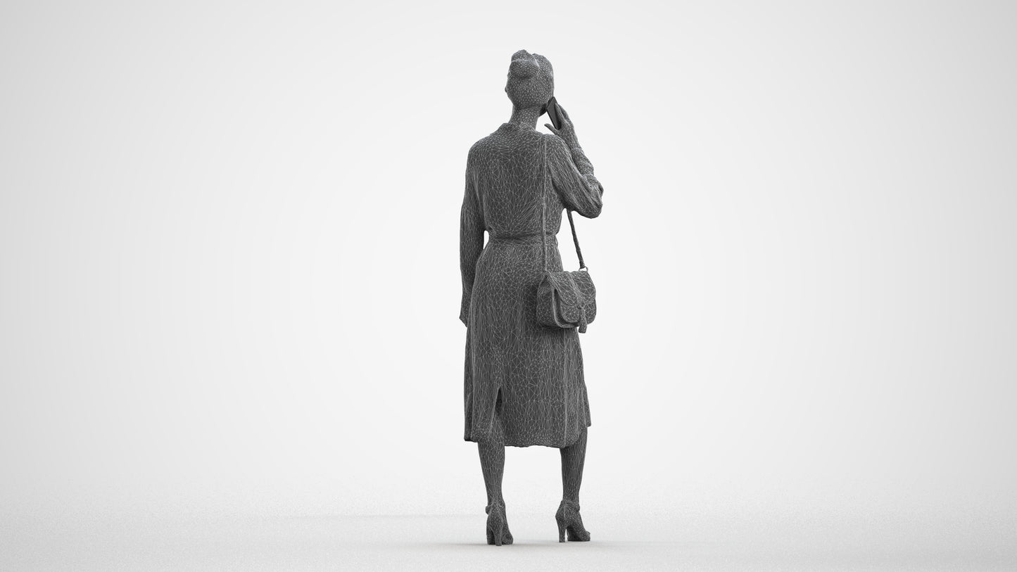 photogrammetry 3D woman casual standing, realistic human model archviz FBX, wireframe front view