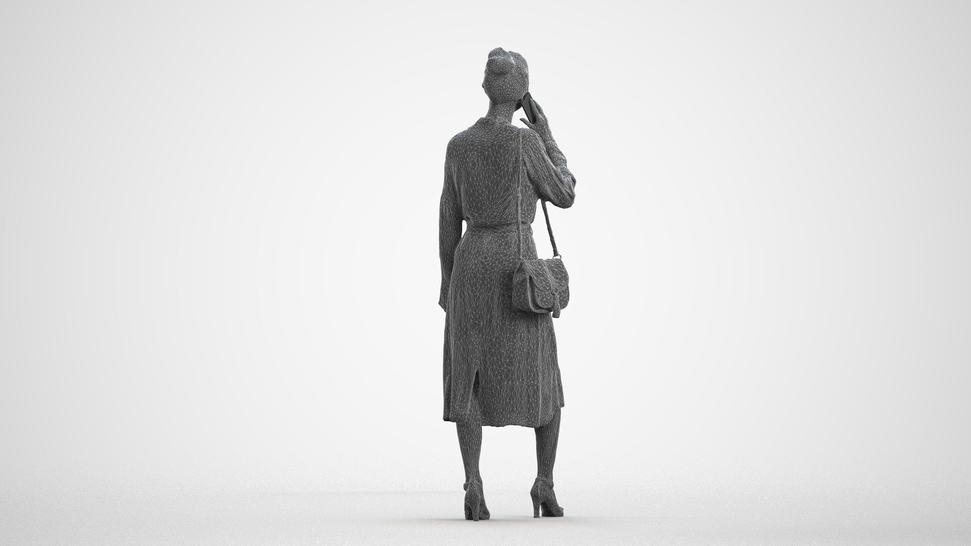 photogrammetry 3D woman casual standing, realistic human model archviz FBX, wireframe front view