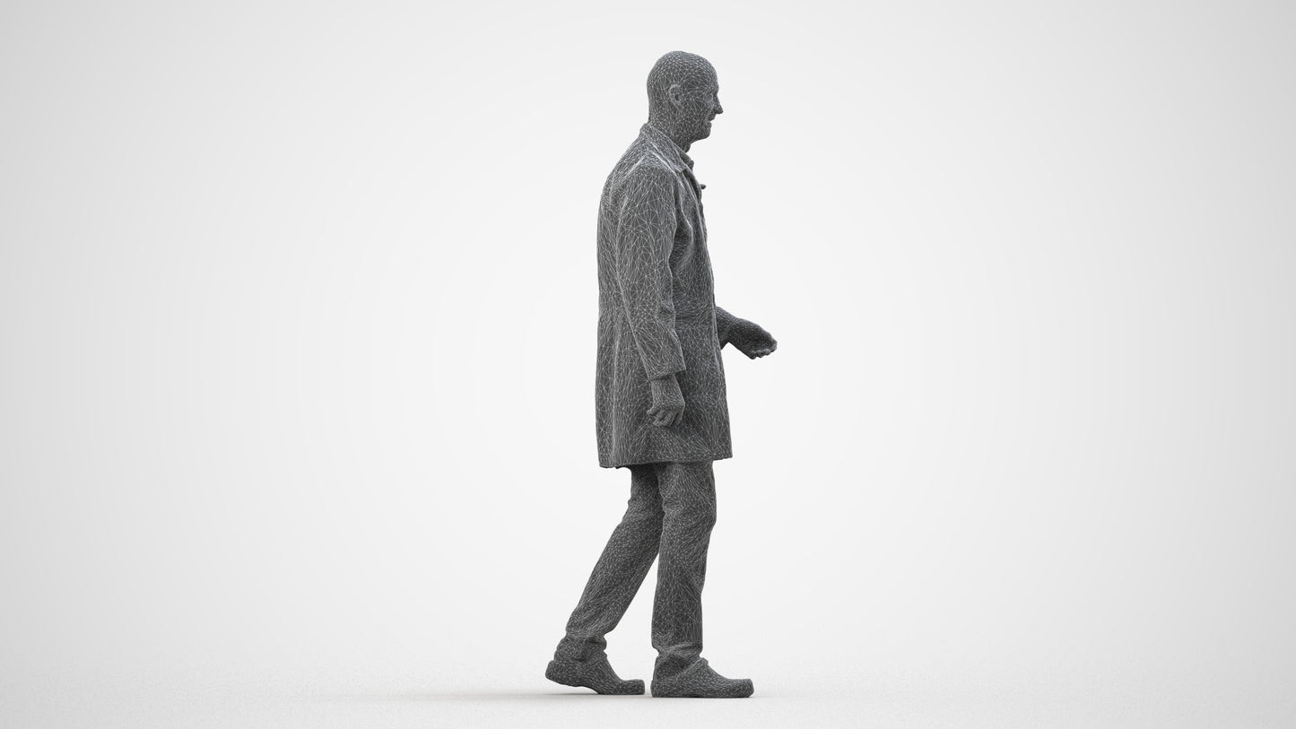 realistic 3D senior man medical, scanned archviz people for Blender and 3ds Max, wireframe side view