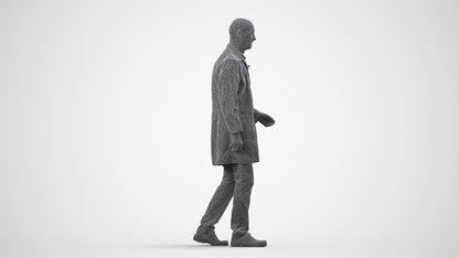 realistic 3D senior man medical, scanned archviz people for Blender and 3ds Max, wireframe side view