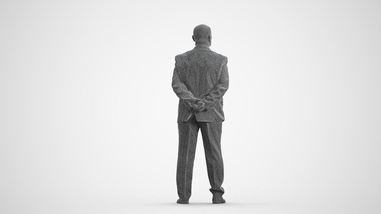 3D people model senior man business mix, scanned human for 3ds Max rendering, wireframe front view