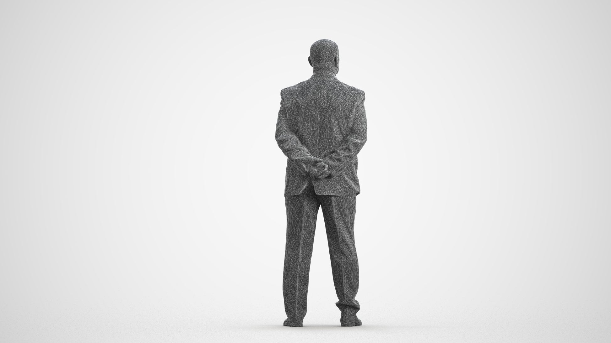 3D people model senior man business mix, scanned human for 3ds Max rendering, wireframe front view