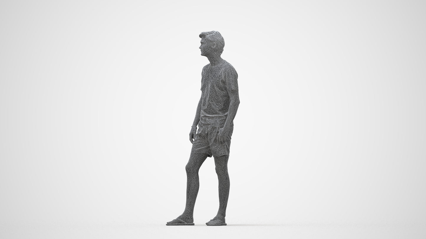 3D human model man casual standing, photogrammetry scanned person for archviz, wireframe back view