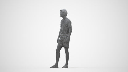 3D human model man casual standing, photogrammetry scanned person for archviz, wireframe back view