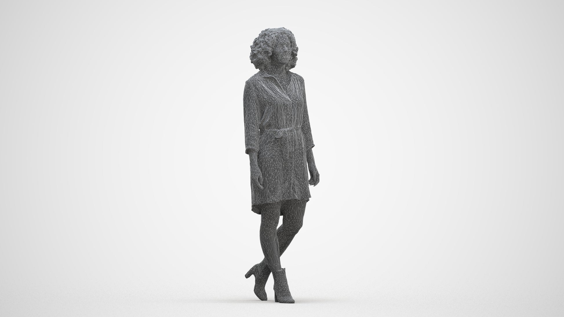realistic 3D human woman casual walking, archviz people FBX OBJ for Blender, three-quarter front view render