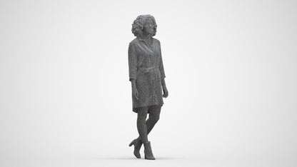 realistic 3D human woman casual walking, archviz people FBX OBJ for Blender, three-quarter front view render