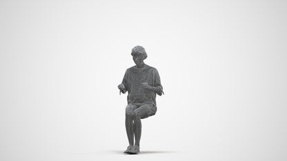 realistic 3D human woman casual sitting, archviz people FBX OBJ for Blender, three-quarter front view render