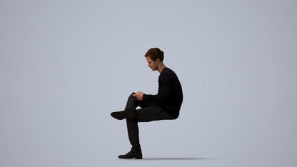 3D scanned man sitting casual, photorealistic archviz people for Enscape and SketchUp, three-quarter view render