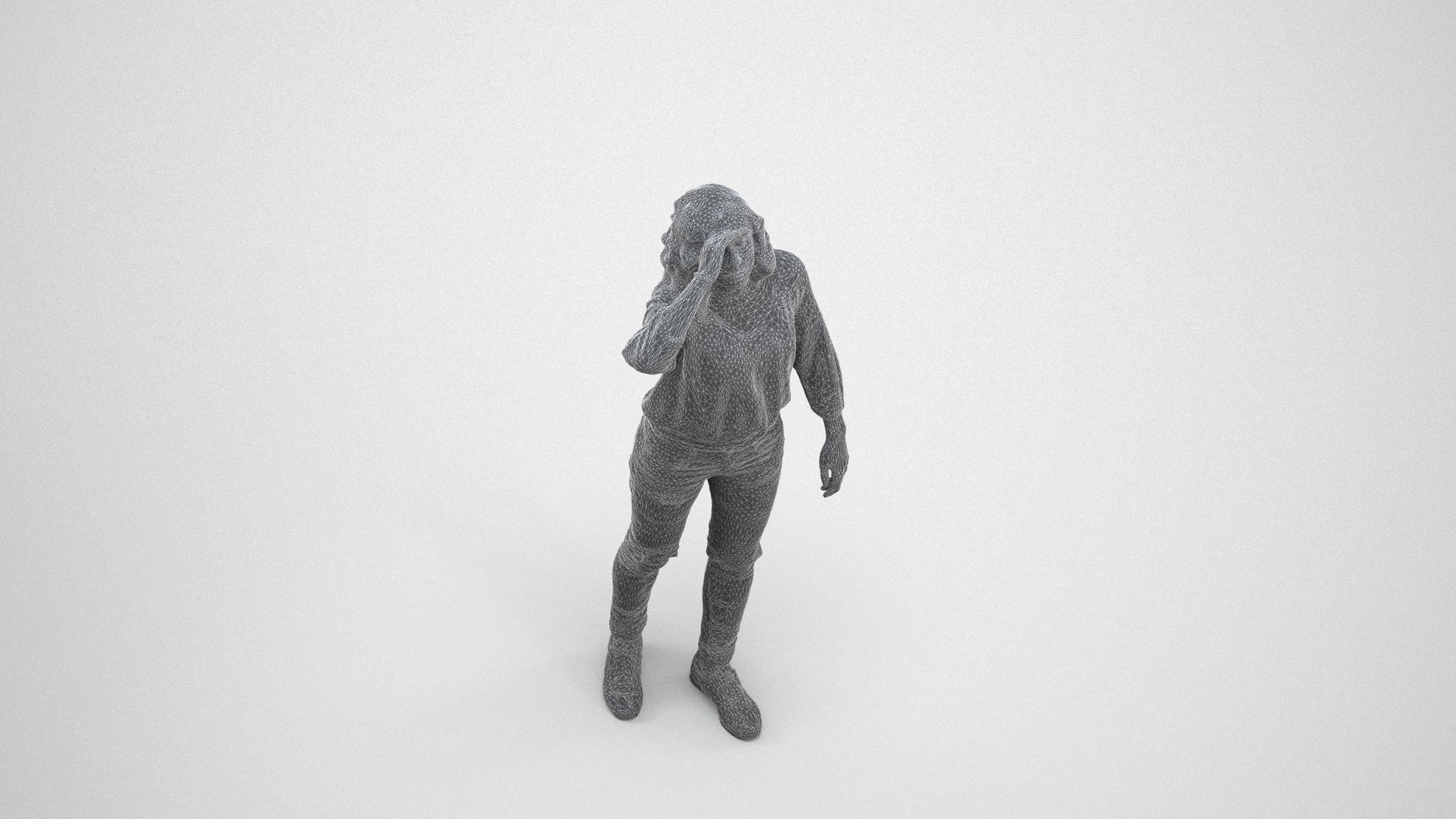 realistic 3D woman casual walking, scanned archviz people for Blender and 3ds Max, wireframe three-quarter view