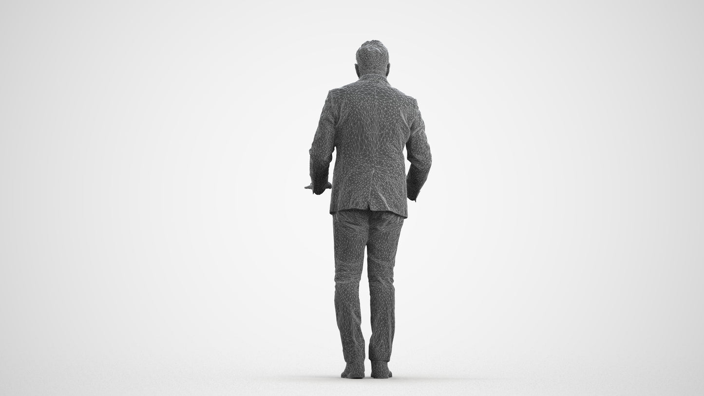 3D people model man business standing, scanned human for 3ds Max rendering, wireframe front view