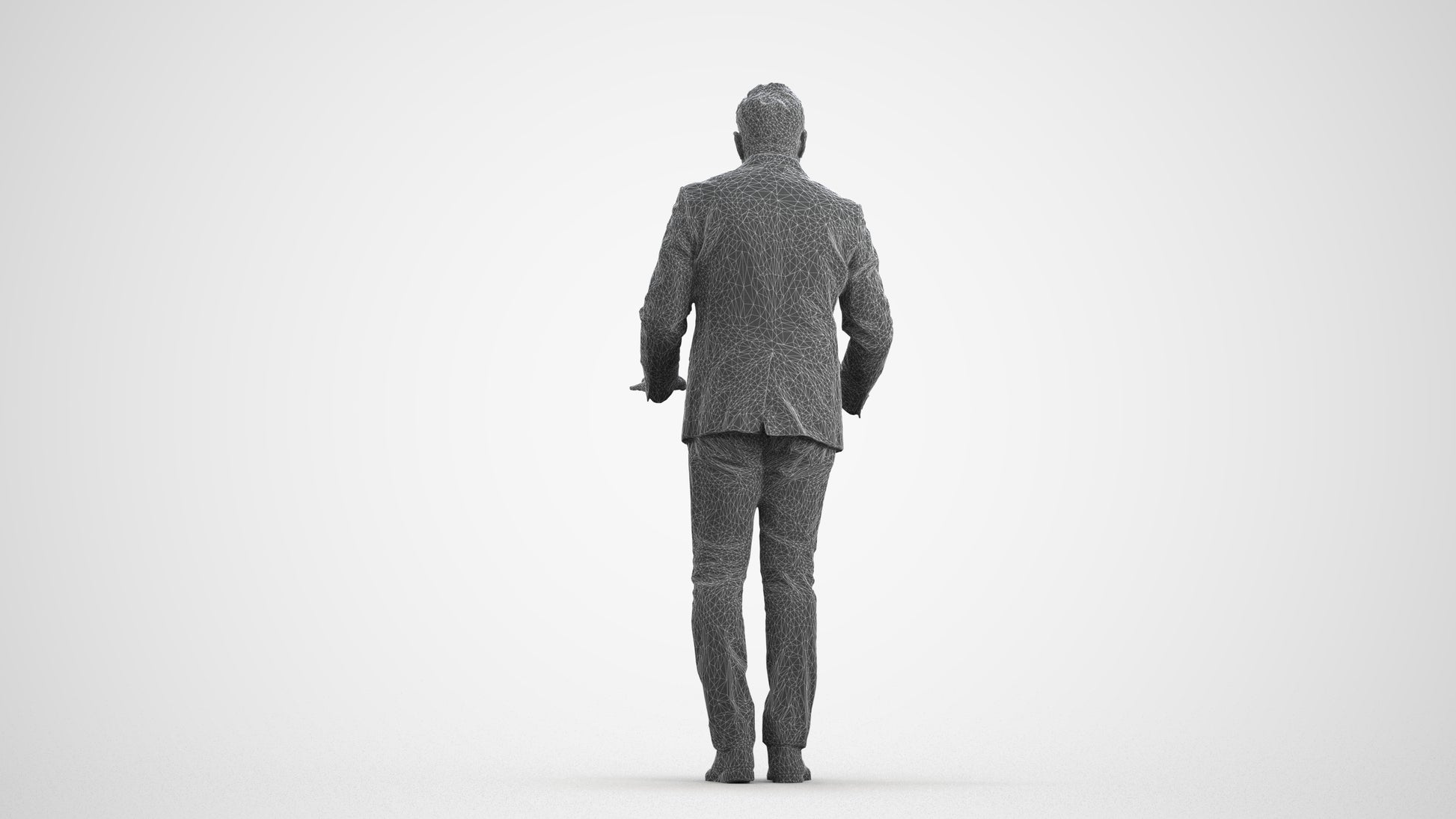 3D people model man business standing, scanned human for 3ds Max rendering, wireframe front view