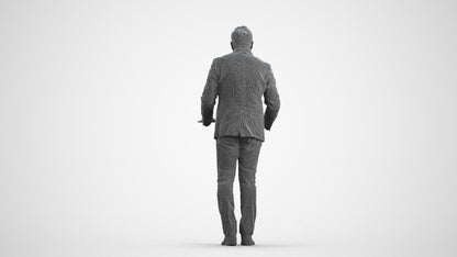 3D people model man business standing, scanned human for 3ds Max rendering, wireframe front view