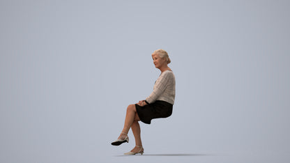 realistic 3D senior woman business sitting, scanned archviz people for Blender and 3ds Max, three-quarter view render